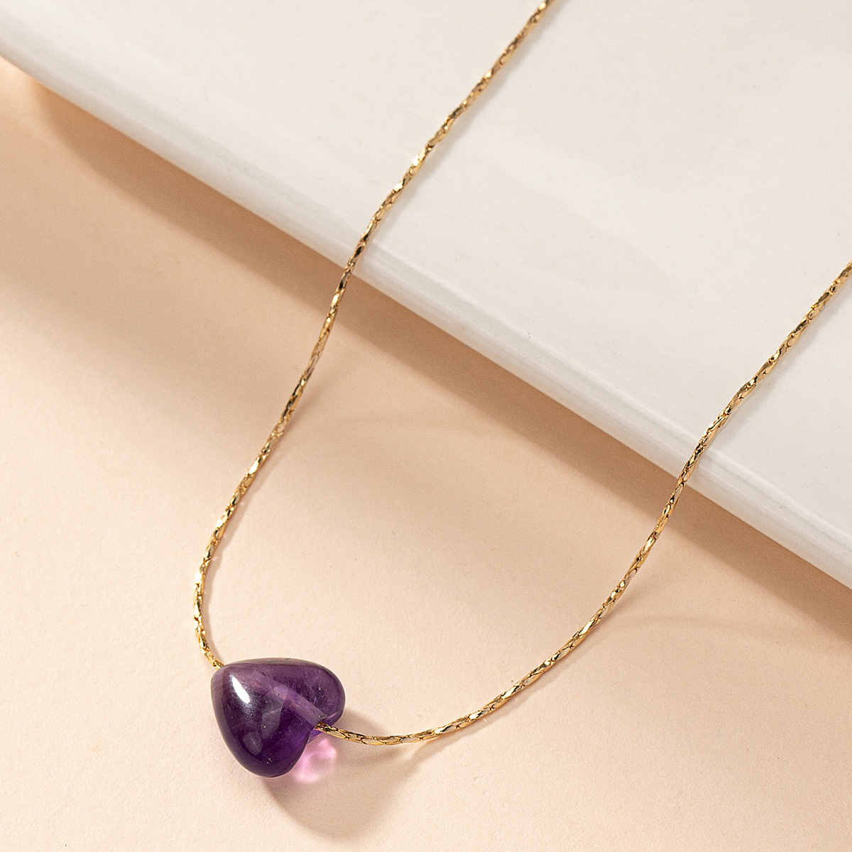 跨境新品天然石项链女高级小众设计轻奢紫晶碎石锁骨链-阿里巴巴