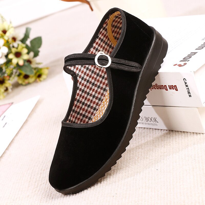 One Piece Dropshipping Upgraded Black Ankle-Strap Buckle Women's Shoes Square Dance Hotel Work Flat Online Old Beijing Cloth Shoes
