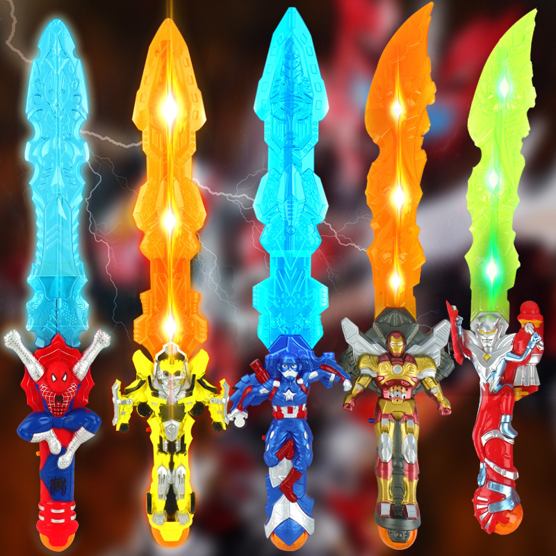 New Luminous Sword Toy Flash Music Infrared Laser Sword Cartoon Hero Character Plastic Children's Knife