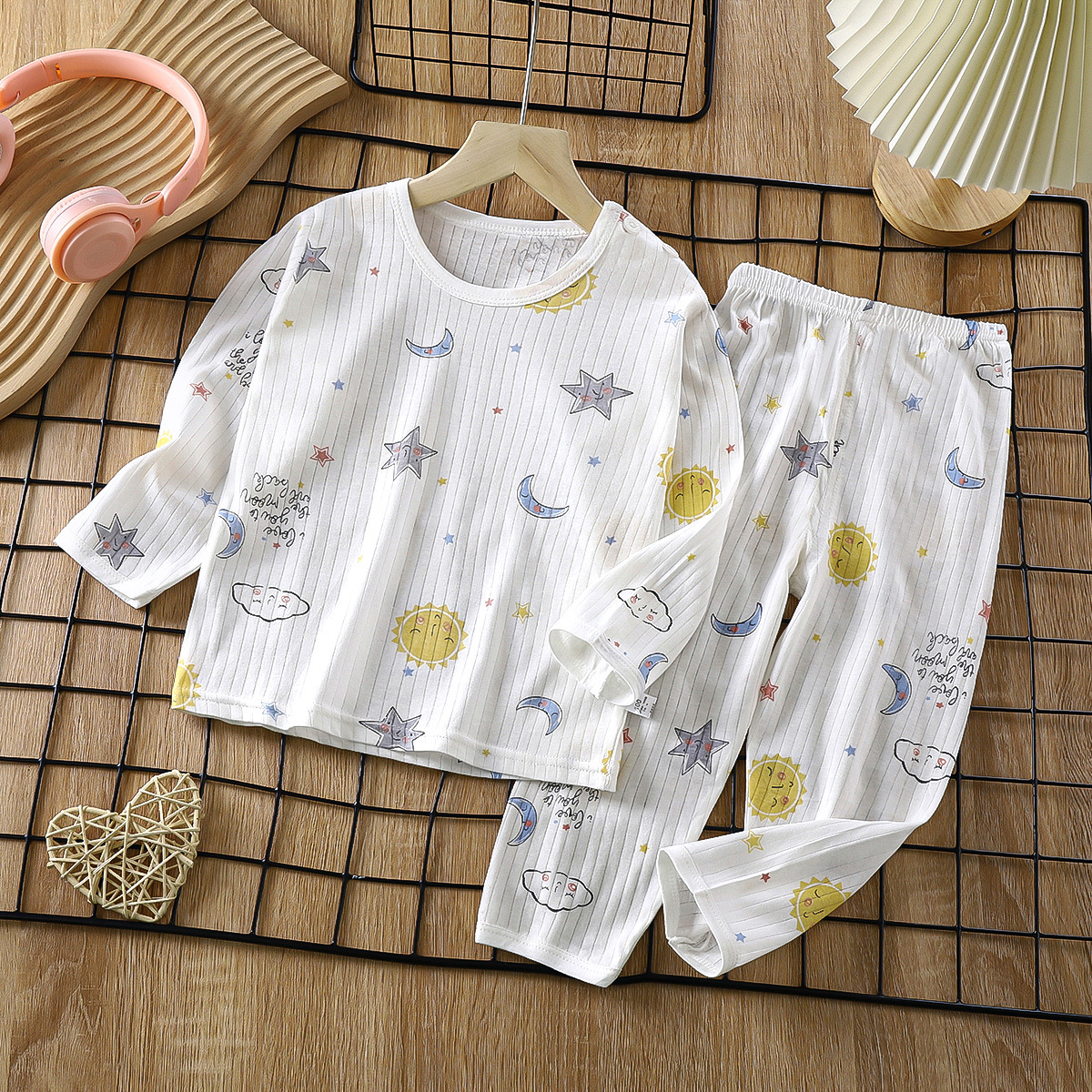 2023 New Children's Cotton Homewear Suit Summer Long-Sleeve Pajamas Thin Air Conditioning Room Clothes Men's and Women's Clothing