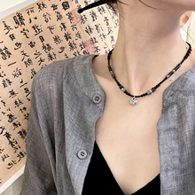 圆珠竹节拼接平安锁项链中古风小众设计感颈链个性气质时尚