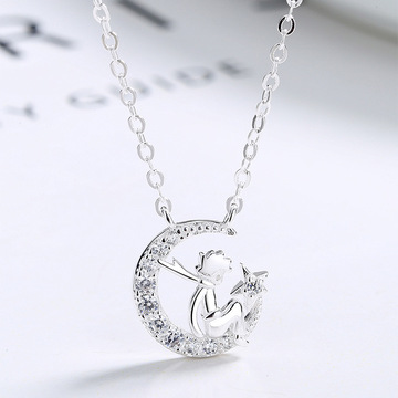 s925银小王子纯银项链女925小众设计感星星月亮锁骨链网红ins饰品