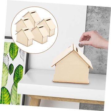 diy木质白胚存钱罐 珍珠雪花泥粘土储钱罐 儿童手工制作房子涂色