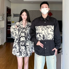 小众设计感情侣装秋季新款韩版长袖男衬衫新中式国风休闲套装潮流