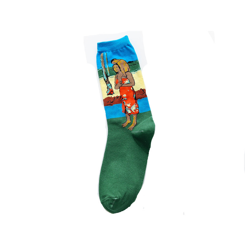 Autumn and Winter New Men's Oil Painting Socks Women's European and American Cotton Socks Wholesale Famous Paintings Mid-Calf Socks Couple Trendy Socks Factory Direct Supply