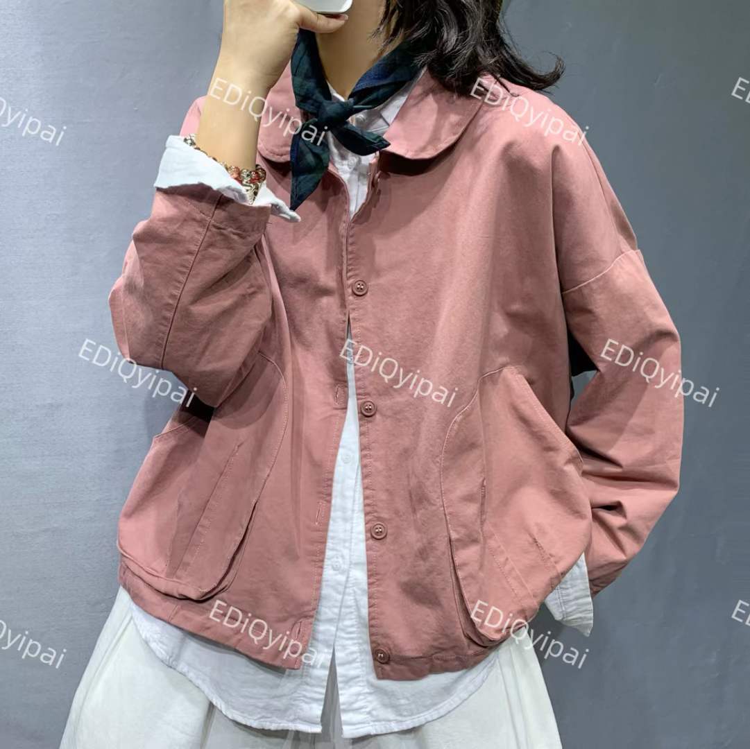 ed7226韩版洗水棉开衫外套女2024春季新品文艺休闲百搭宽松外套潮