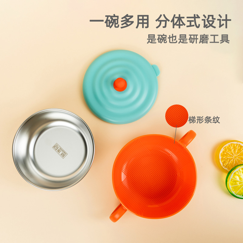 baby tableware stainless steel grinding complementary food sucker bowl children‘s complementary food tools wholesale maternal and child products insulation bowl