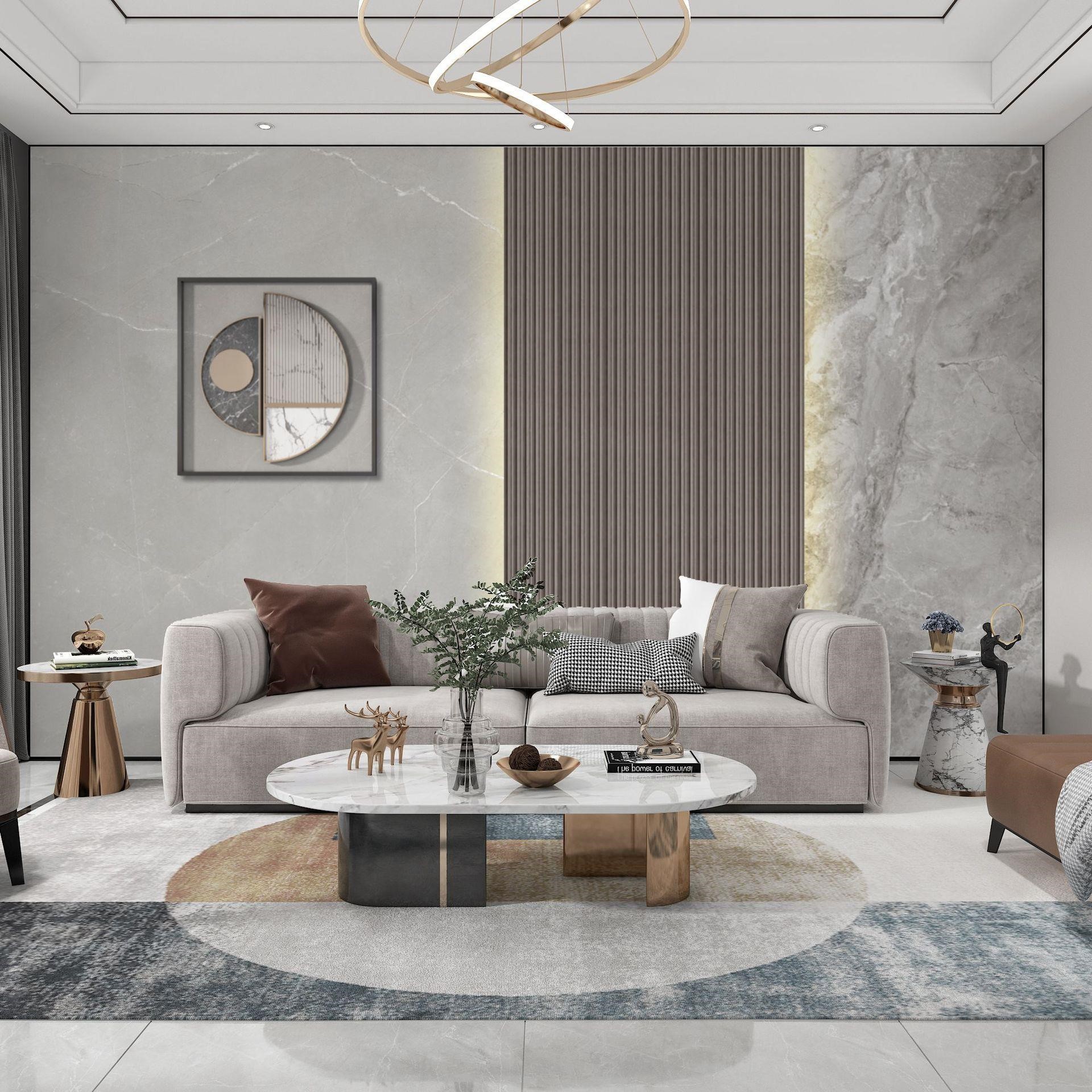 新款现代电视背景墙壁纸大理石纹木格栅壁画客厅沙发卧室影视墙布