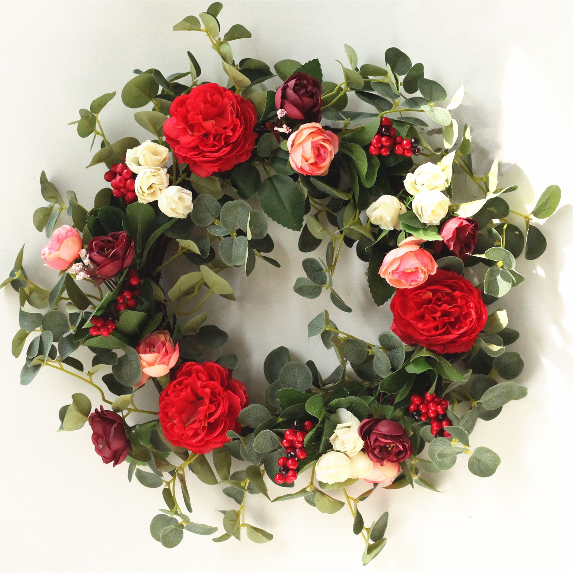 春天春季花环绢布绢花牡丹玫瑰情人节圣诞节门环门饰节日装饰花