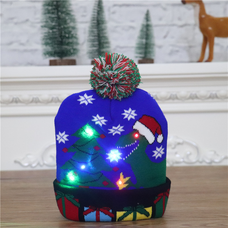 Christmas Hat Colorful Luminous Adult Children Hat Autumn and Winter Needle Wool Hat Party Christmas Decorations Gift