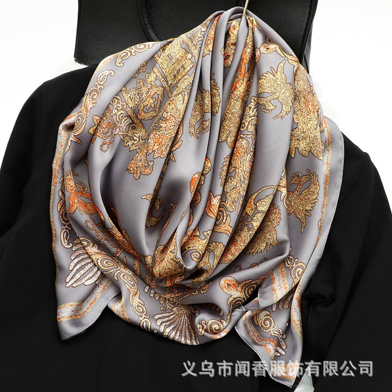 Spring New Large Kerchief 110cm Tensili Brocade Scarf Women's Silk Shawl Elegant Appearance Sunscreen Scarf