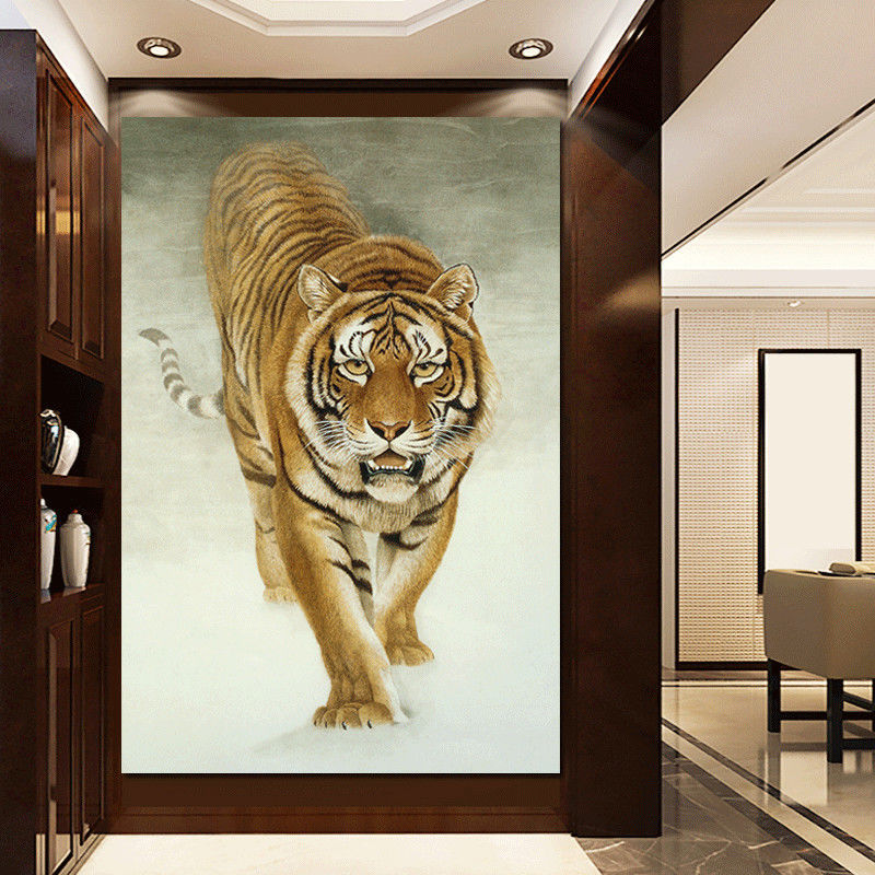 猛虎下山风水画威武霸气动物壁画老虎风水画镇宅招财旺业挂画w27