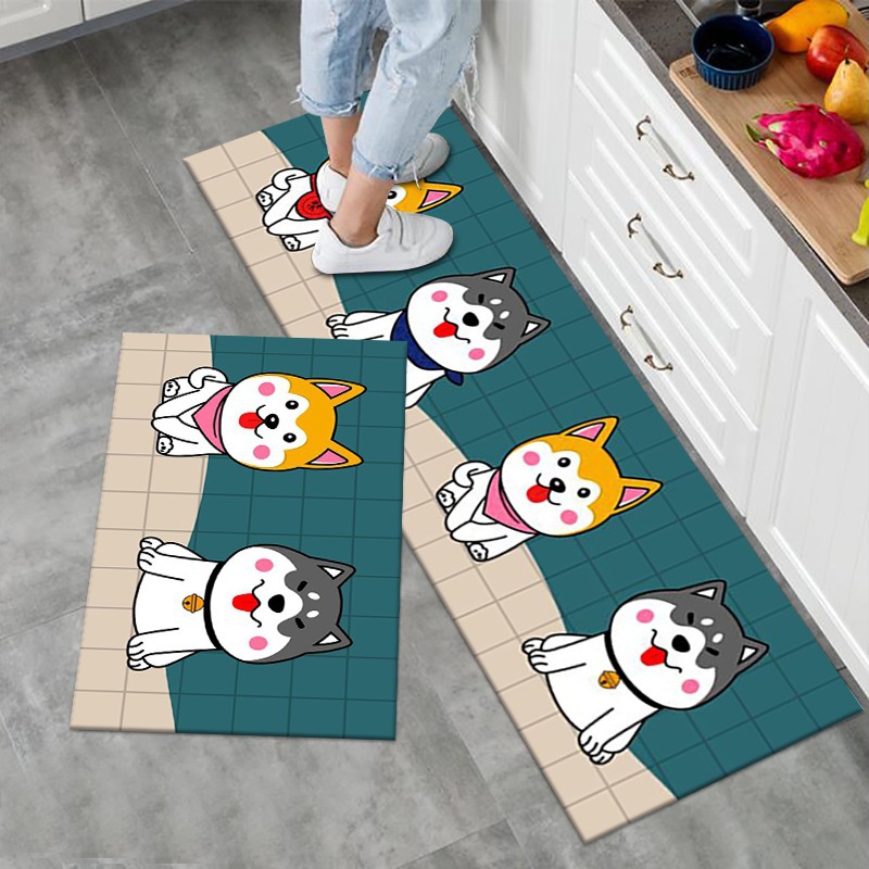 Cartoon Style Household Kitchen Strip Two-Piece Set Non-Slip and Oilproof Carpet Washable and Easy to Care Blanket