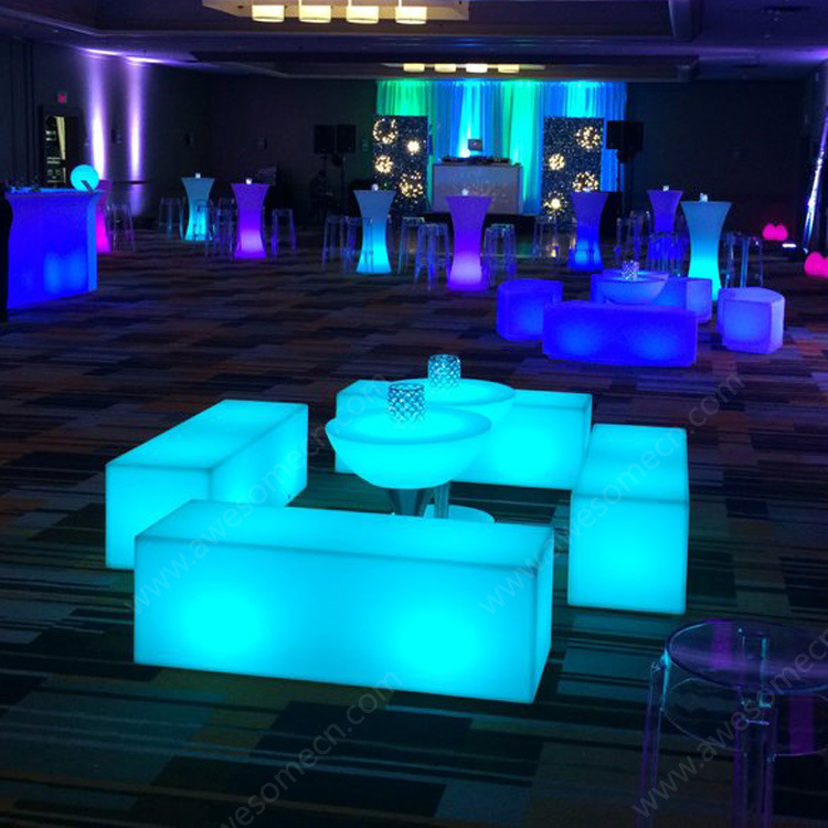 新款创意户外发光家具LED长凳充电七彩长方形吧凳矮凳子酒吧家具