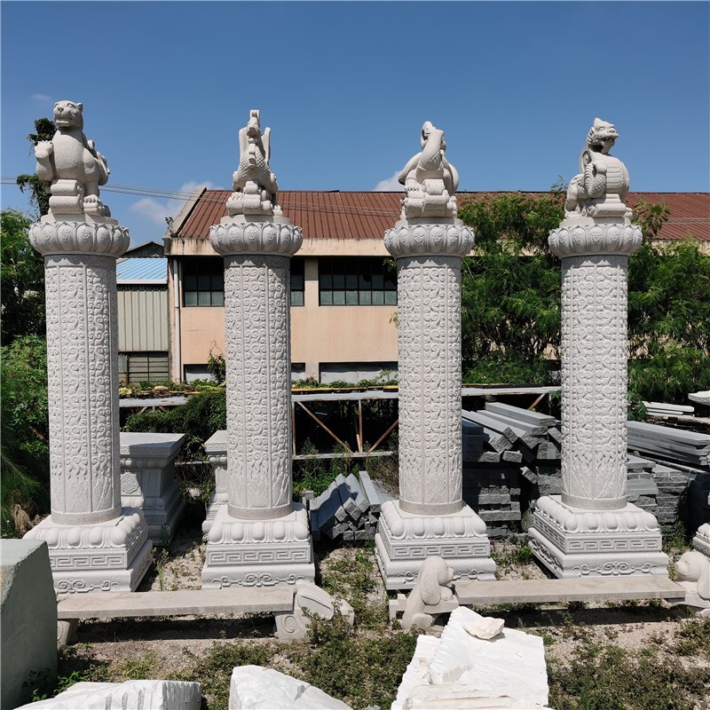 惠安石雕四大神兽柱摆件广场寺庙白麻灰麻朱雀柱玄武柱世纪柱子