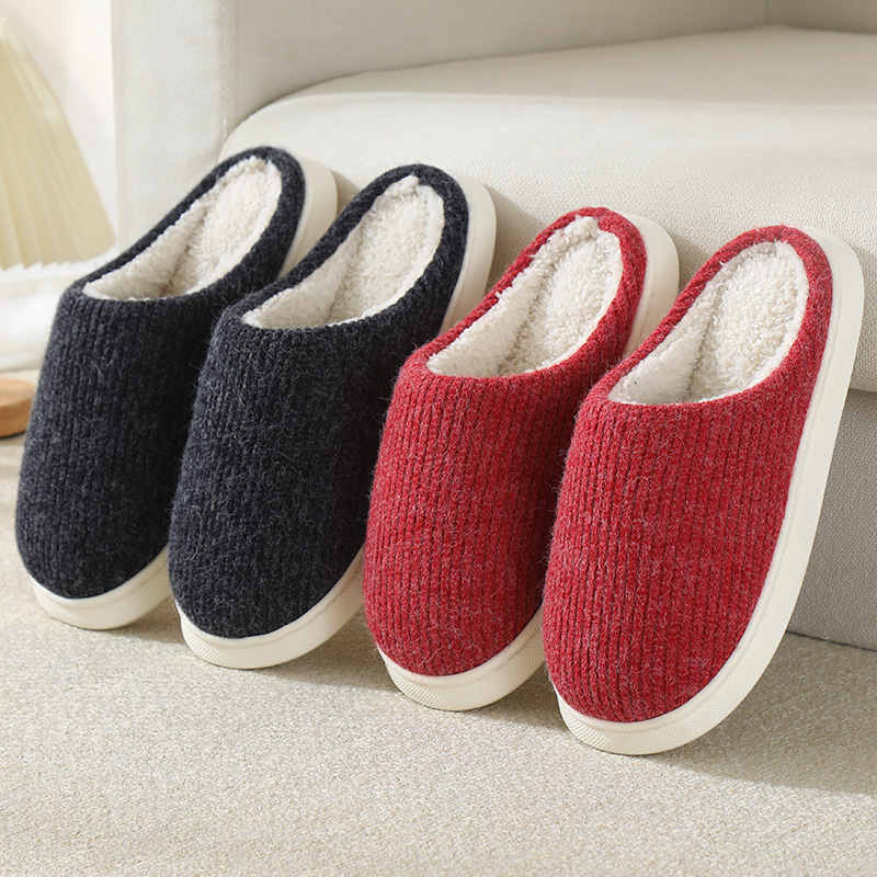 new autumn and winter warm striped thick-soled men‘s and women‘s home indoor soft-soled couple versatile lightweight cotton slippers for going out