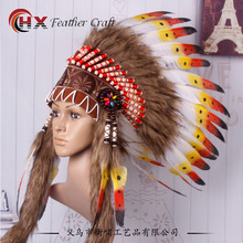包邮舞会装扮 彩色羽毛头饰 印第安人头饰 印第安贵族酋长帽子