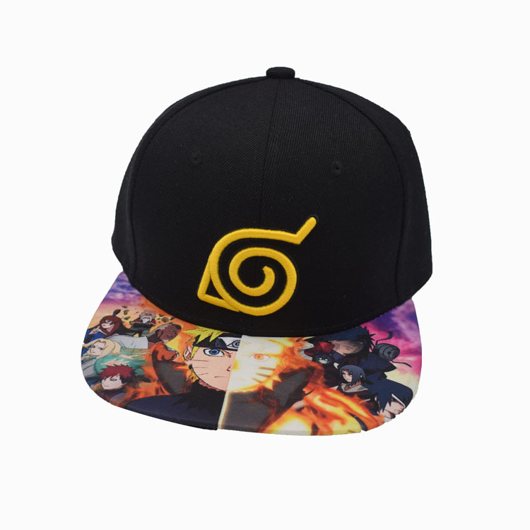 火影忍者帽子木叶鸣人绣花遮阳平檐圆顶春秋季平纹短檐棒球帽