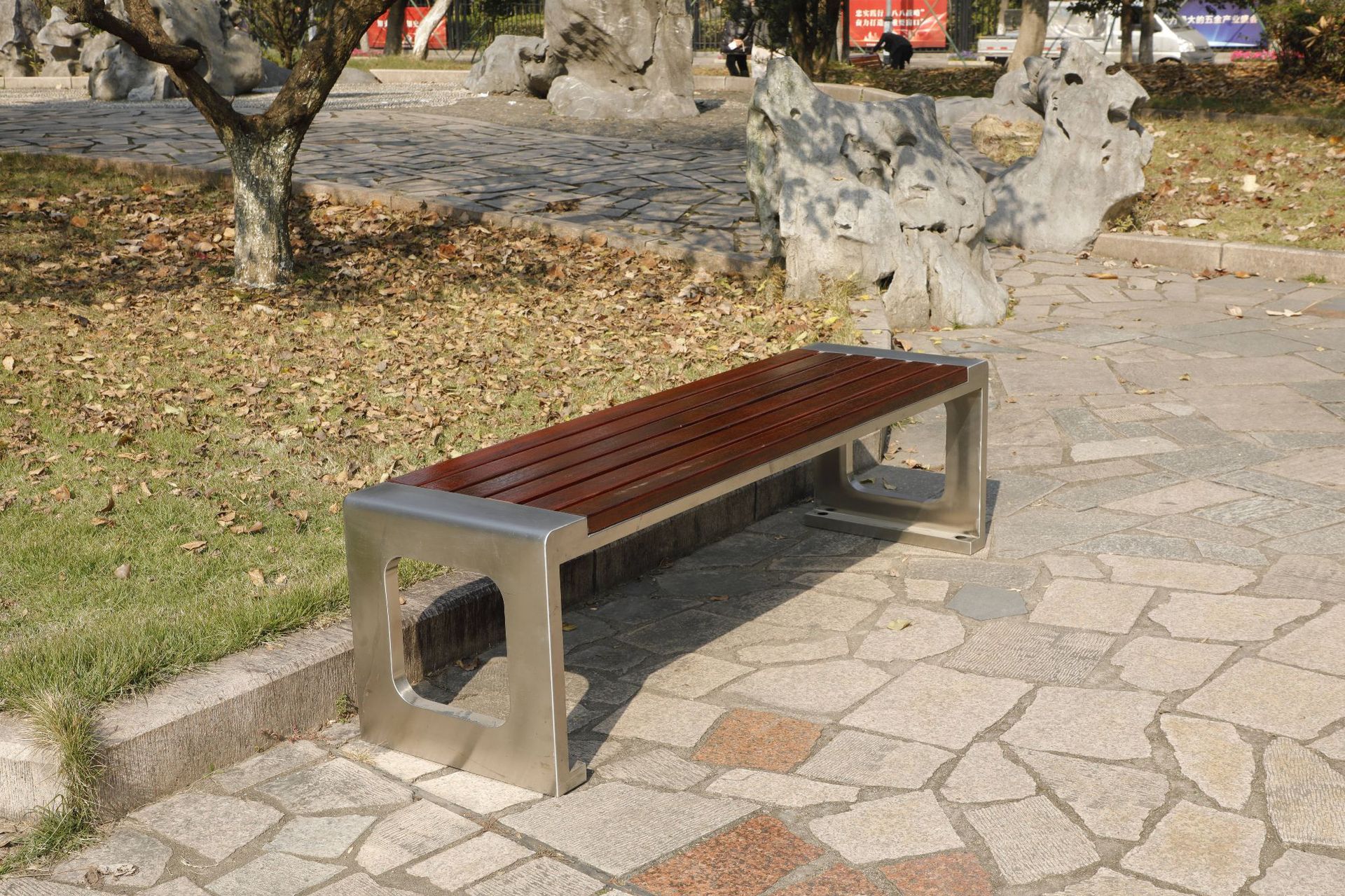 不锈钢公园椅户外长椅长凳庭院休闲椅室内防腐塑木201不锈钢座椅