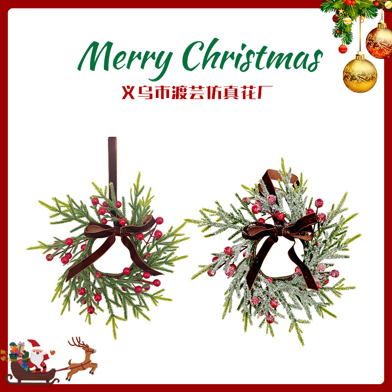 跨境圣诞装饰花环红果松果圣诞烛台花环圣诞布置圣诞节装