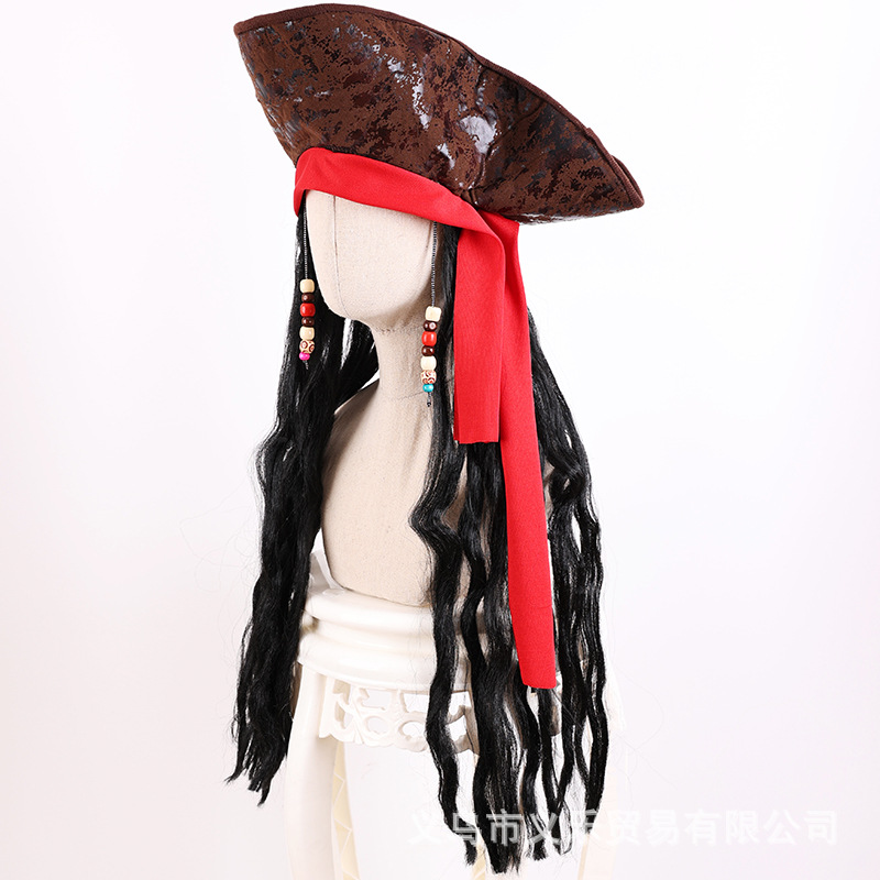 Cosplay Wig Pirates Of The Caribbean Cosplay Captain Hook Pirate Hat Curly Hair Cosplay Props