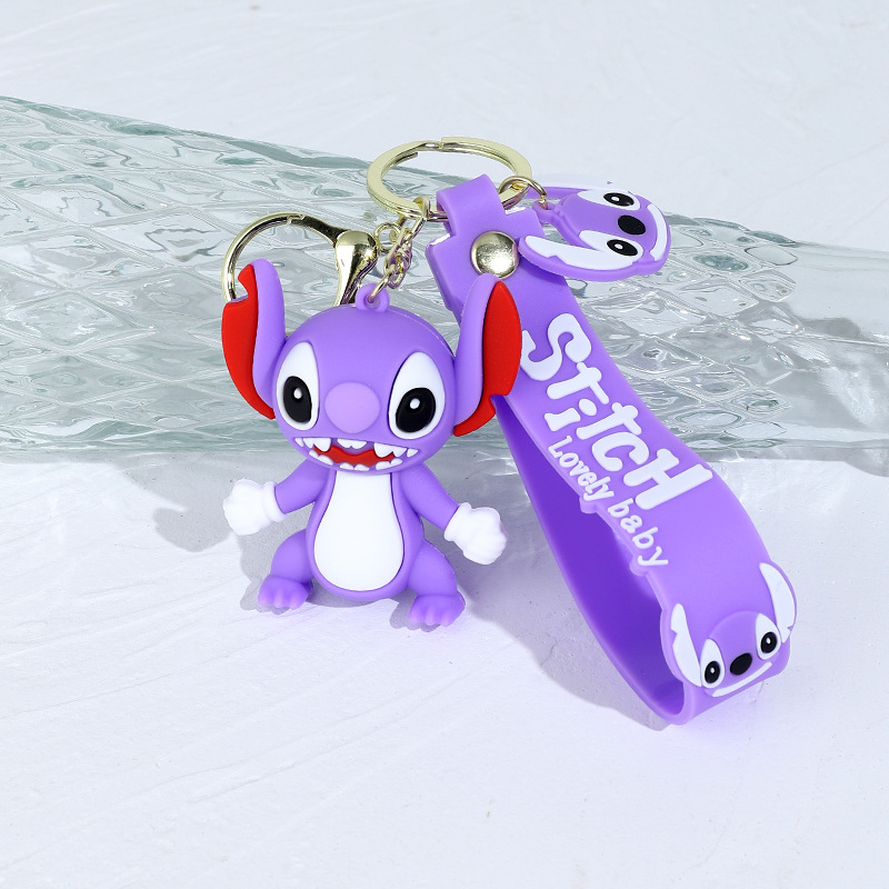 Cartoon Happy Stitch Silicone Doll Keychain Pendant Star Baby Couple Bags Car Pendant Gift