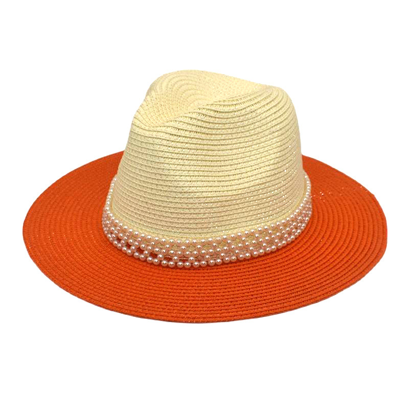 Summer Fashion Women's Straw Hat Classic Style Pearl Accessories Top Hat Foreign Trade Beach Hat Sun Protection Sun Hat Sun Hat