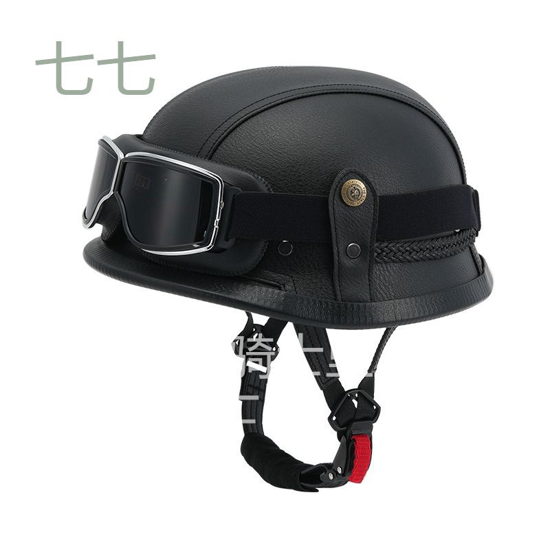 d3x3c德国二战复古钢盔复古摩托车半盔皮盔夏季哈雷半覆式头盔机
