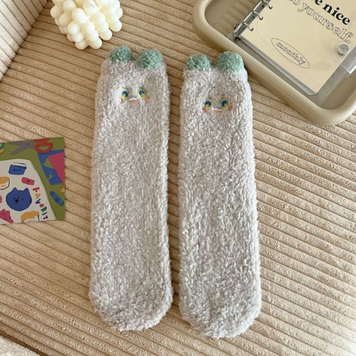 Autumn and Winter New Cartoon Three-Dimensional Ear Embroidery Small Animal Coral Cashmere Socks Home Room Socks Thickened Warm Women's Socks