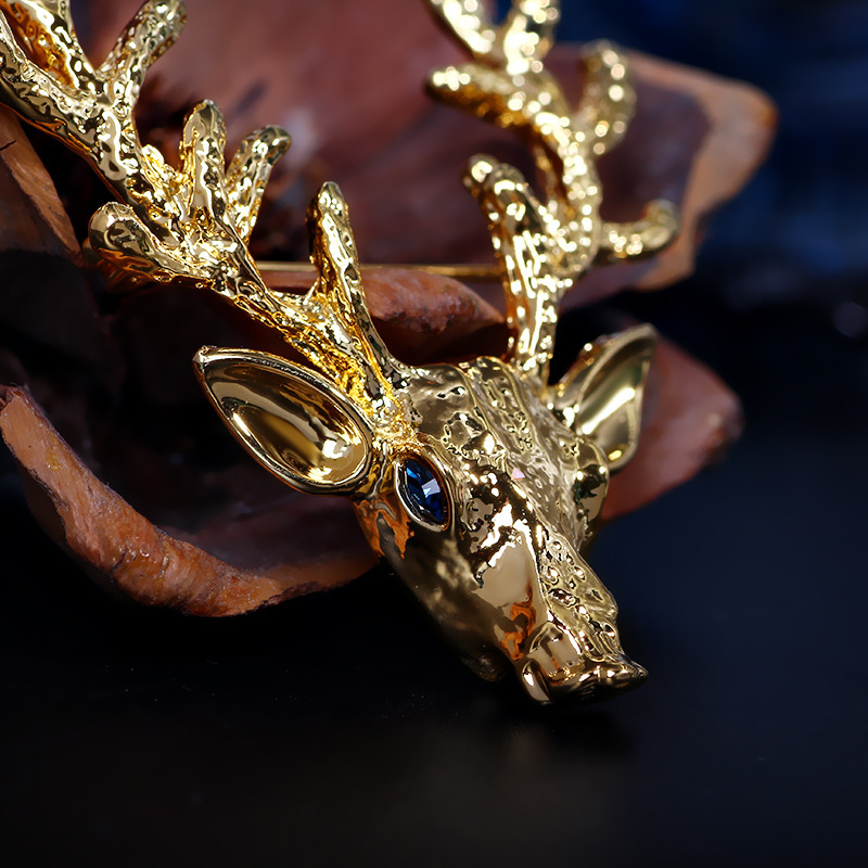 eva颐娲高档麋鹿角胸针镀金别针外贸男士个性配饰别针情人节送礼