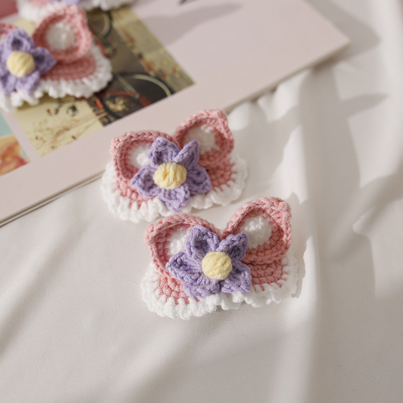 甜美卡通手工编织发卡 贝儿兔耳朵小头饰 宝妈钩织毛线发饰