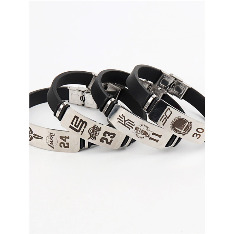 篮球手环亮黑钛钢金属nba手链詹姆斯科比哈登库里球迷运动手绳雪 图片