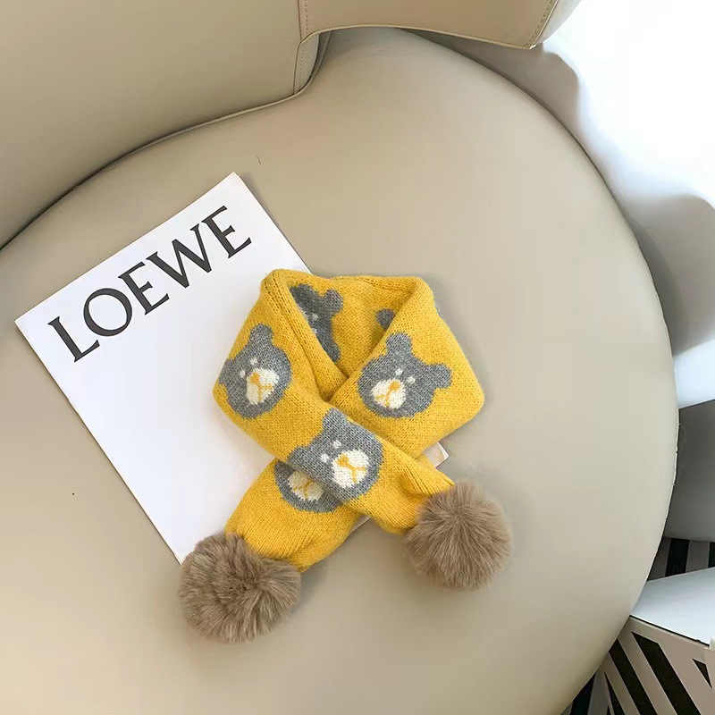 Autumn and Winter Children's Scarf Baby Knitted Wool Scarf Cross Fur Ball All-Match Windproof Boys and Girls Cartoon Scarf