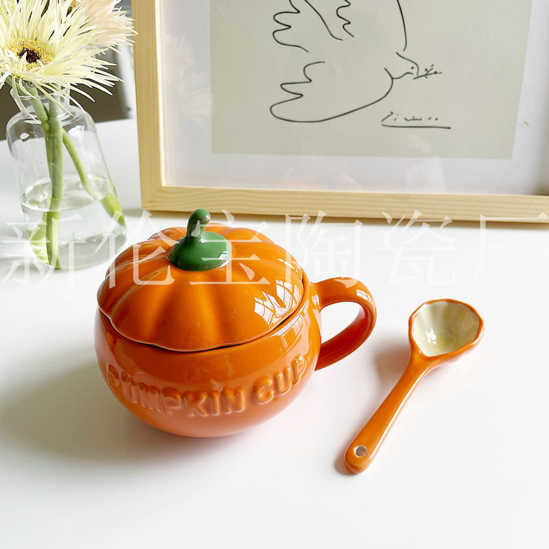 cute ceramic pumpkin cup with lid soup cups oat cup water cup mug