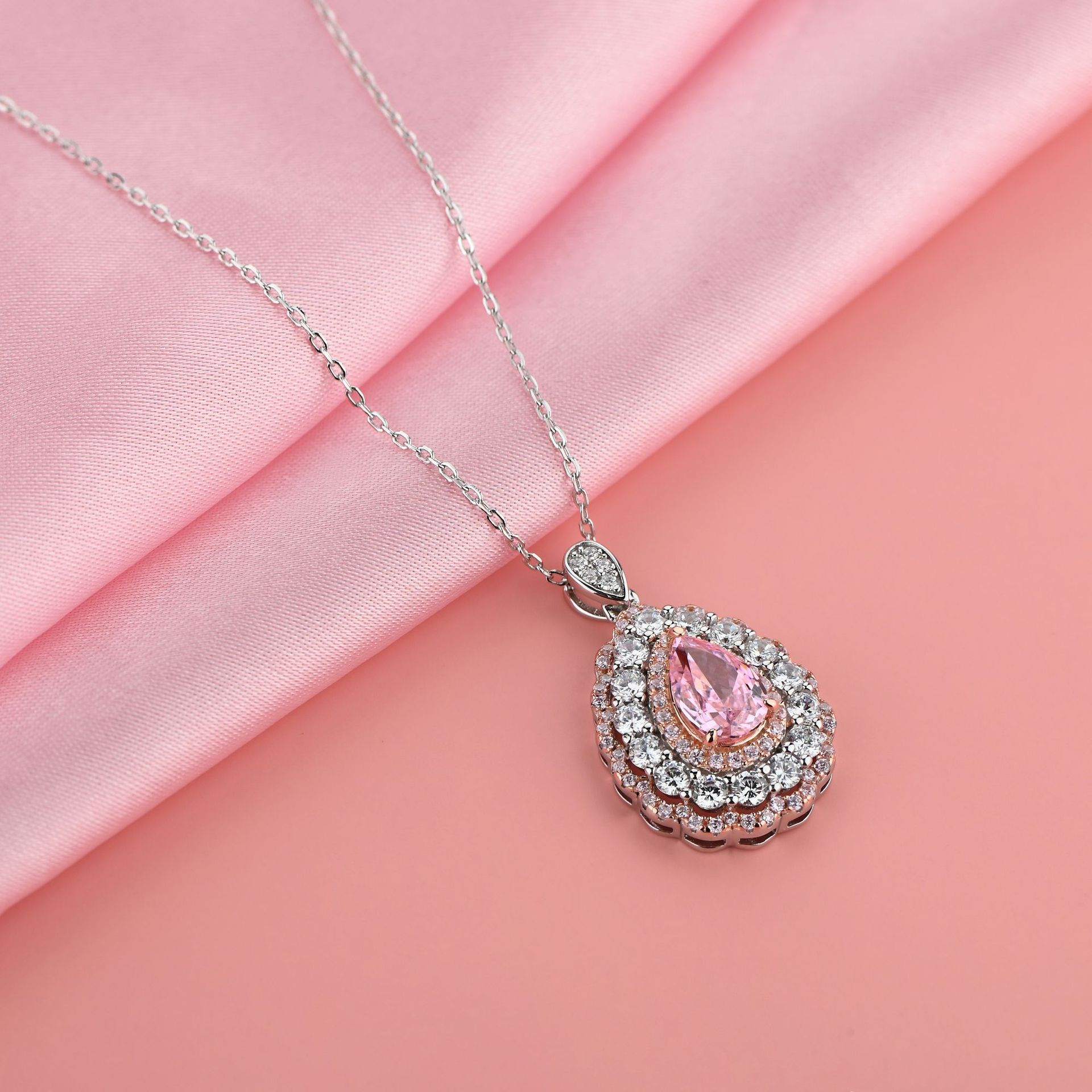 金盟珠宝 s925银6*9粉色梨形吊坠欧美源头厂家吊坠项坠