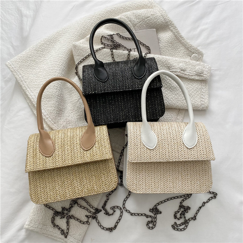 Woven Bag Women's Bag 2023 Spring and Summer New Fashion Trending Casual Shoulder Bag Western Style Portable Small Square Bag