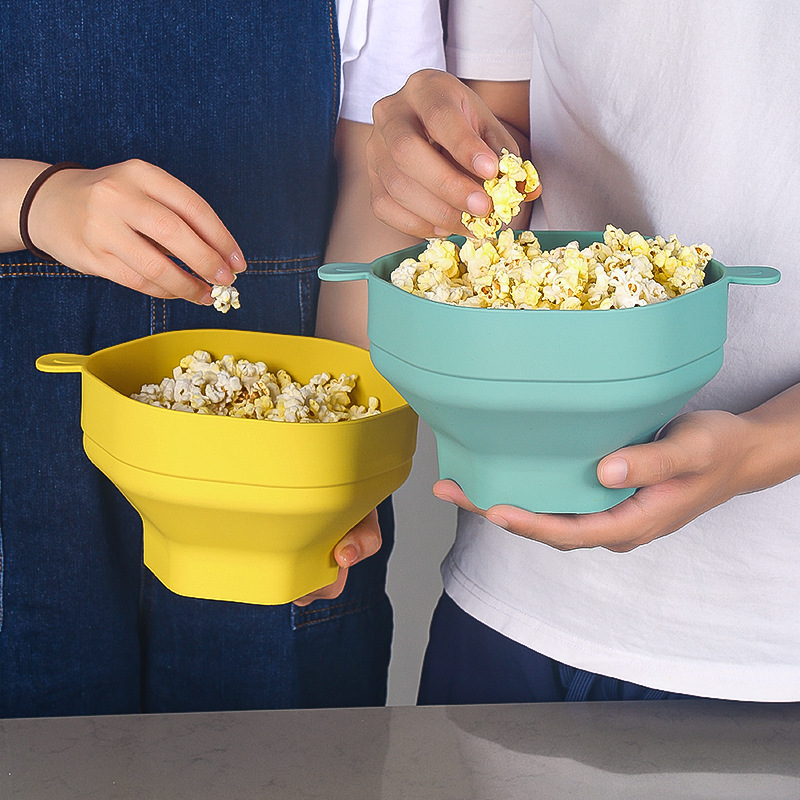 American Silicone Popcorn Bucket Microwave Oven High Temperature Resistant with Lid Retractable Pet Bowl Reusable Instant Noodle Bowl