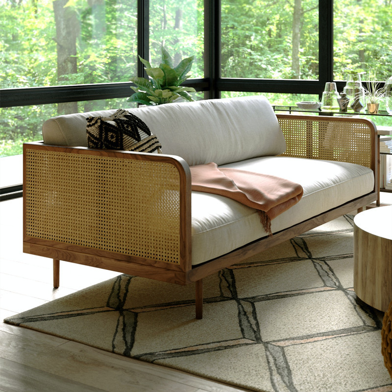 新中式藤编三人沙发北欧简约现代客厅阳台休闲会客藤艺设计师沙发