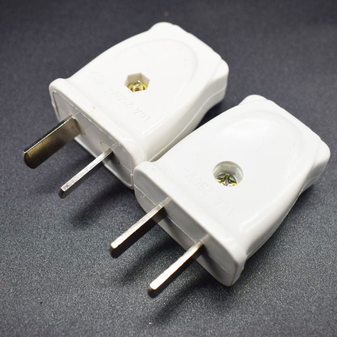 白色二插头 全铜材质 光滑面料 10a250v 两脚二极扁电源插头