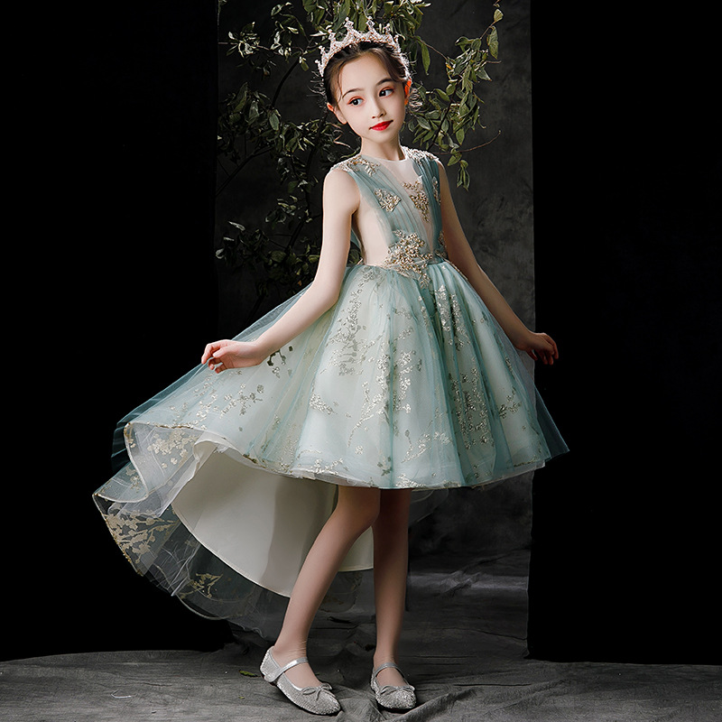 女童走秀礼服公主裙儿童婚纱拖尾花童婚礼小女孩钢琴演出服秋季女