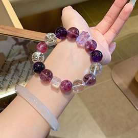 天然紫水晶搭配白水晶轻奢时尚手串 精致小众手链 天然紫水晶手串