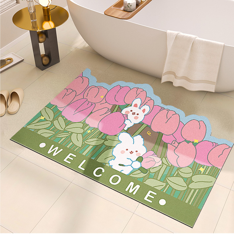 Bathroom Absorbent Mat Quick-Drying Tulip Floor Mat Diatom Ooze Bathroom Soft Mat Toilet Non-Slip Foot Mat Door Mat