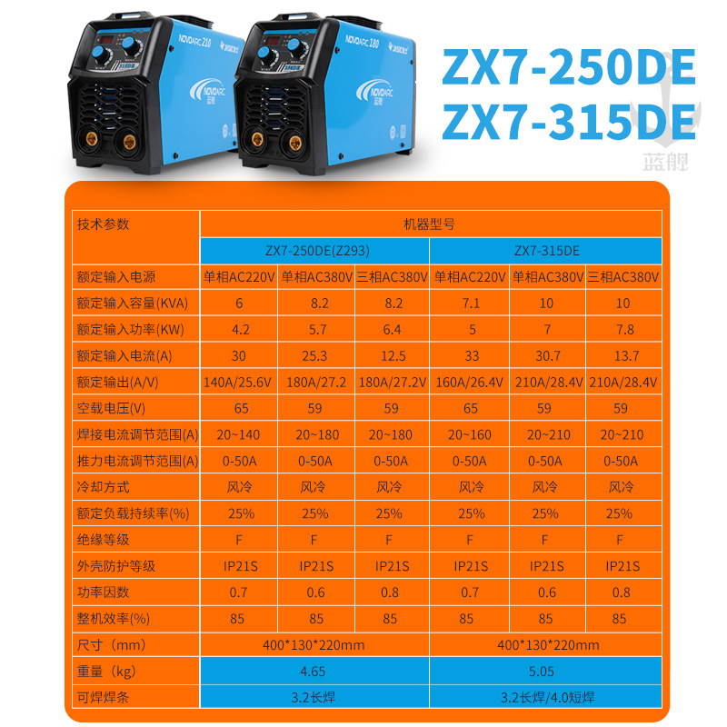 佳士蓝舰315电焊机直流焊机zx7-250e双电压