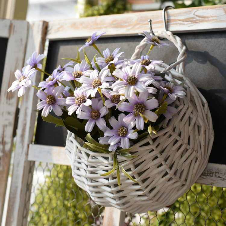 批发田园挂壁花篮藤编花篮户外壁挂花盆墙壁吊篮摆件阳台花园假花