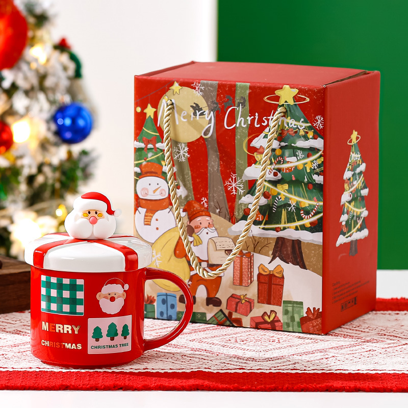 Cartoon Christmas Mug Cute Creative Christmas Gift Couple Ceramic Cup with Straw Gift Cup