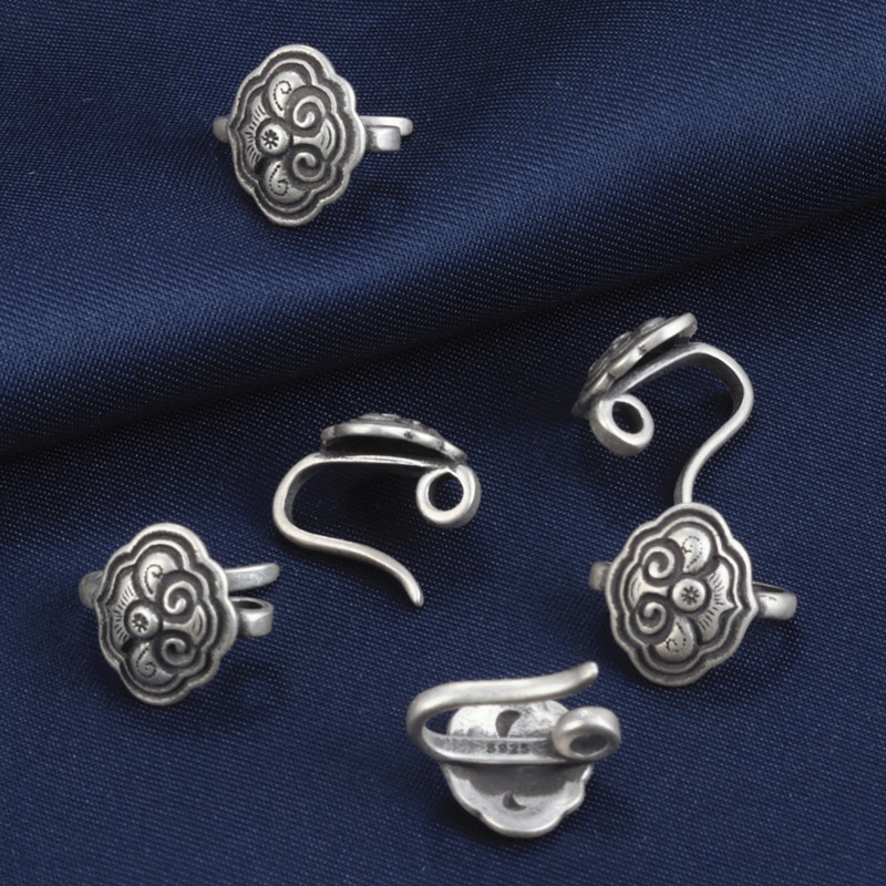 925纯银如意勾扣扣子配件复古水墨黑仿古diy手工串珠材料尾扣挂勾