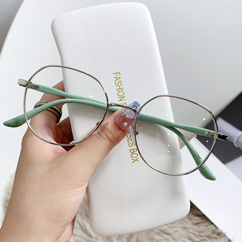 New Metal Anti-Blue Light Glasses Fashion Retro round Glasses Frame Women's Ins Simple Light Plain Glasses Fashion