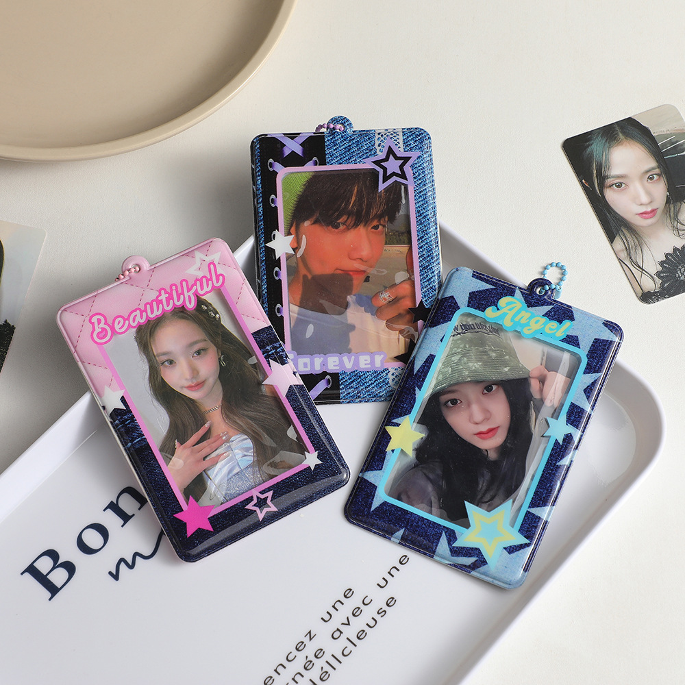 ins korean style retro denim style pvc transparent card cover girl star-chasing goo card holder student pendant meal card holder