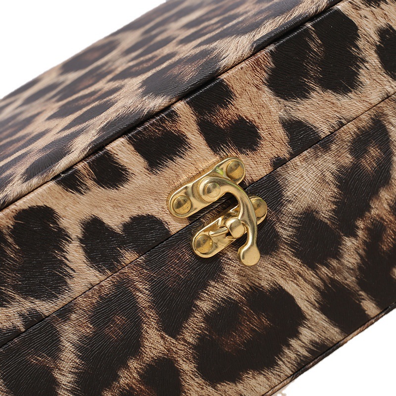 Fashion Leopard Print High-End Fashion Retro Jewellery Box with Lock Ear Stud Necklace Storage Accessories Packing Box