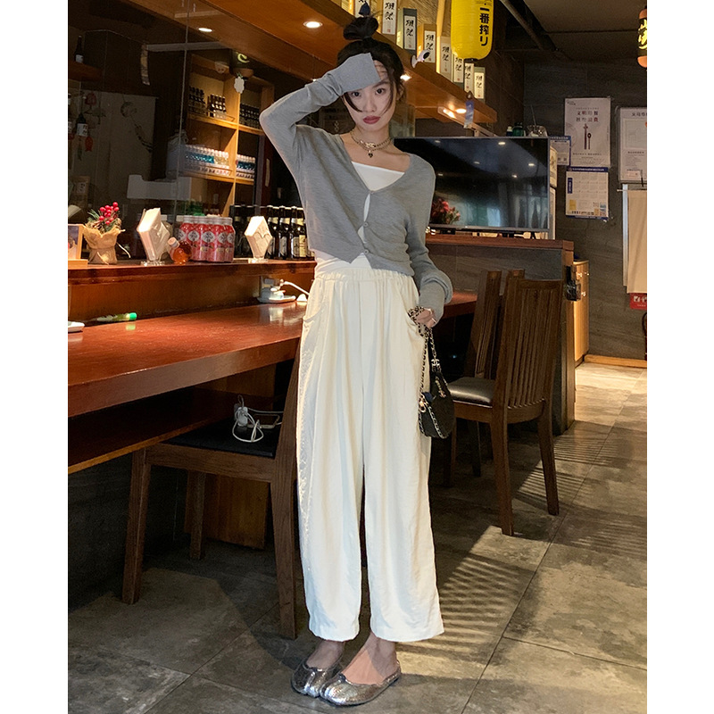 Nantao Summer Pleated Simple High Waist Wide-Leg Casual Pants Women's Thin Cool Loose Slimming Harem Ankle-Length Pants